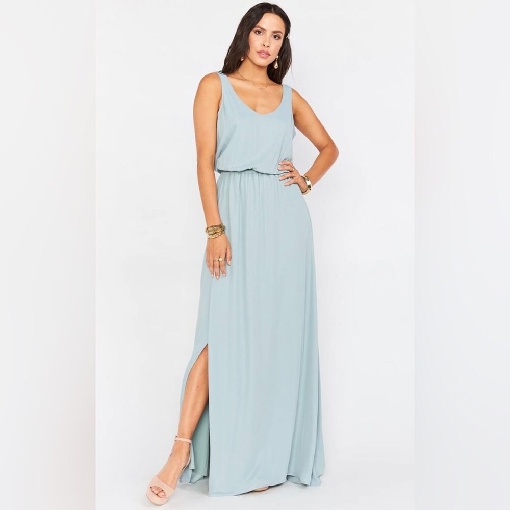 Show Me Your Mumu NEW Kendall maxi gown silver sage crisp size Small